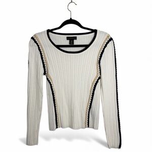 House of Harlow Pointelle Sweater Women Medium White Crochet Knit Delicate Scoop